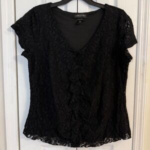 ✨Lane Bryant Lace‎ Top Ruffle Front V Neck Short Sleeve Blouse 18/20 plus
